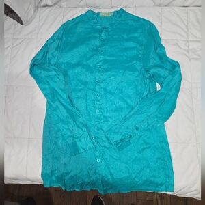 Nwot ANTICA SANTORIA Men Aqua Color Teal Button-Up Shirt Size S/M